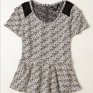 Floral Jacquard Peplum lace top black white